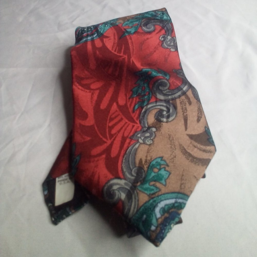 Wembley Tie Necktie Men Paisley Print Polyester Red Blue Brown
